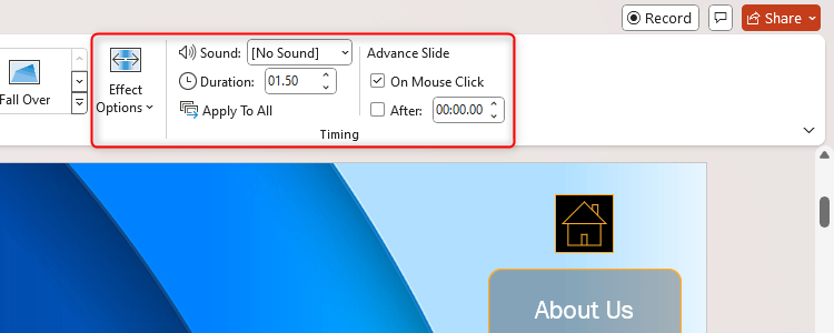 The additional options that can be added to a PowerPoint transition, such as timing, sound effects, or delays.