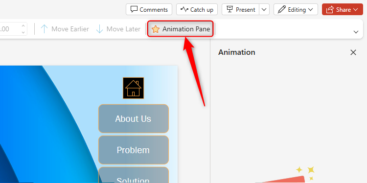 The Animation Pane button in PowerPoint is selected.