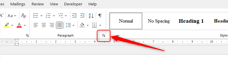 The Paragraph Settings icon in the Paragraph group of the Home tab on the ribbon.