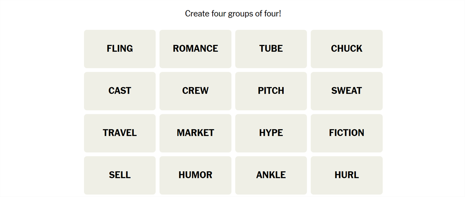 The unsorted words for August 1 Connections game.