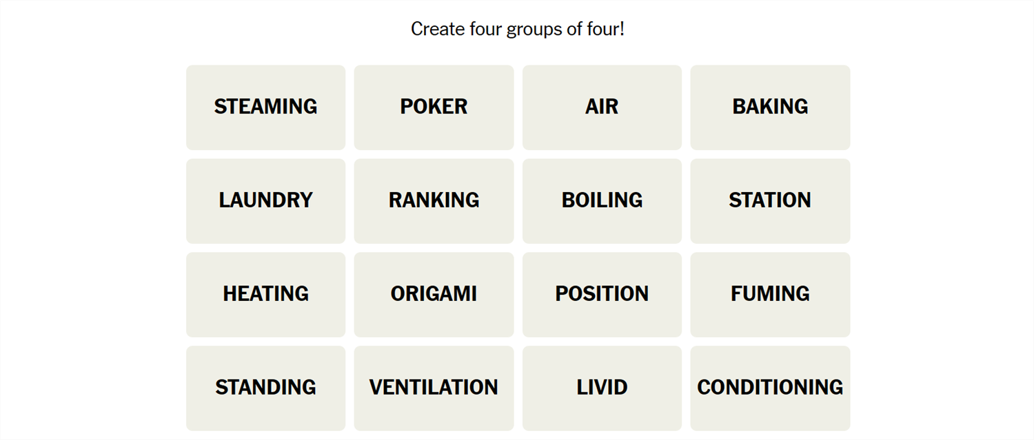 The unsorted words for August 25 Connections game.