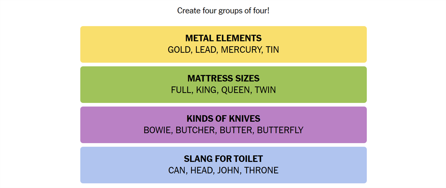 The words for August 12 sorted into the correct groups