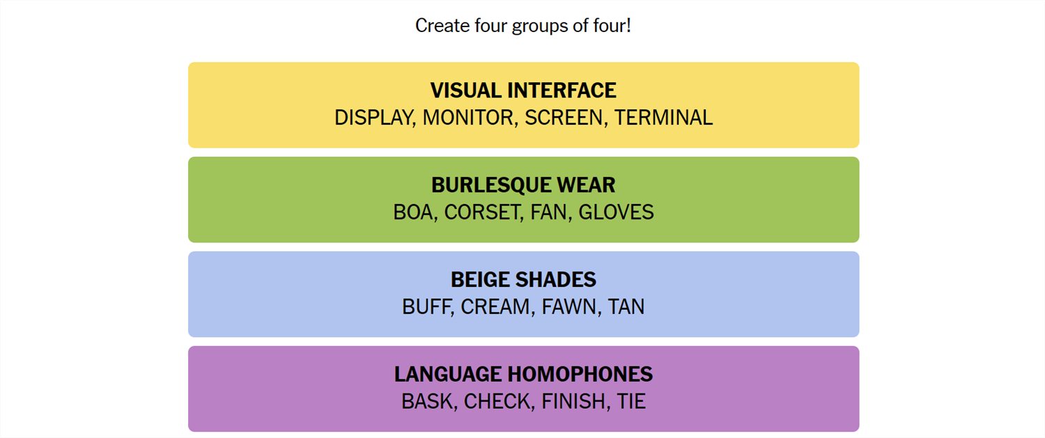 The words for August 23 sorted into the correct groups