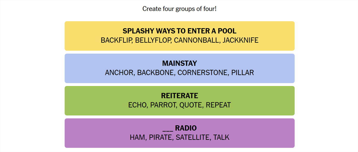 The words for August 8 sorted into the correct groups