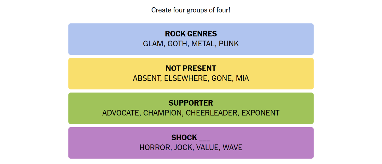 The words for August 9 sorted into the correct groups