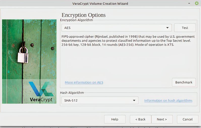 Setting encryption strength in VeraCrypt.