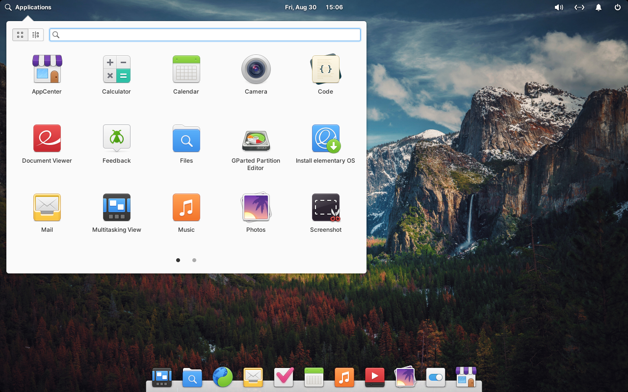 Elementary OS start menu.