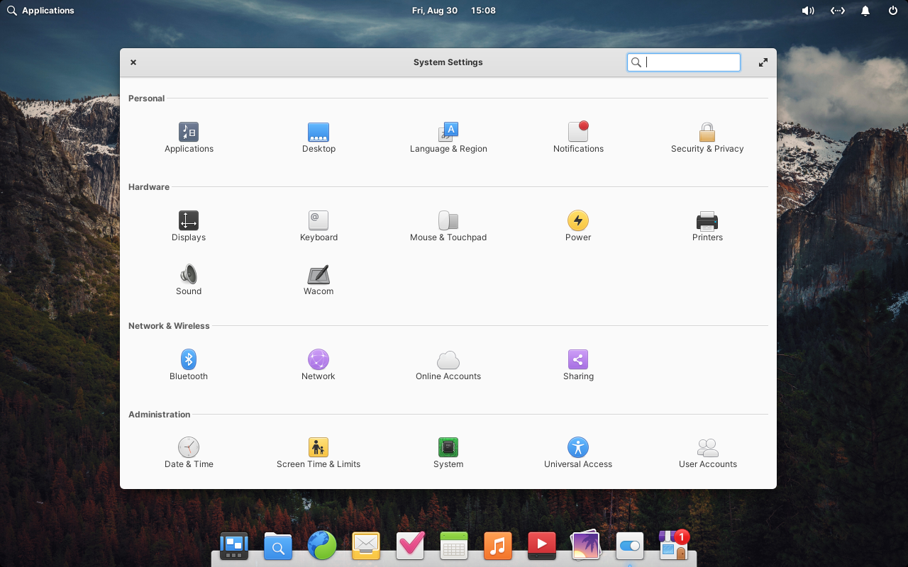 Elementary OS settings.