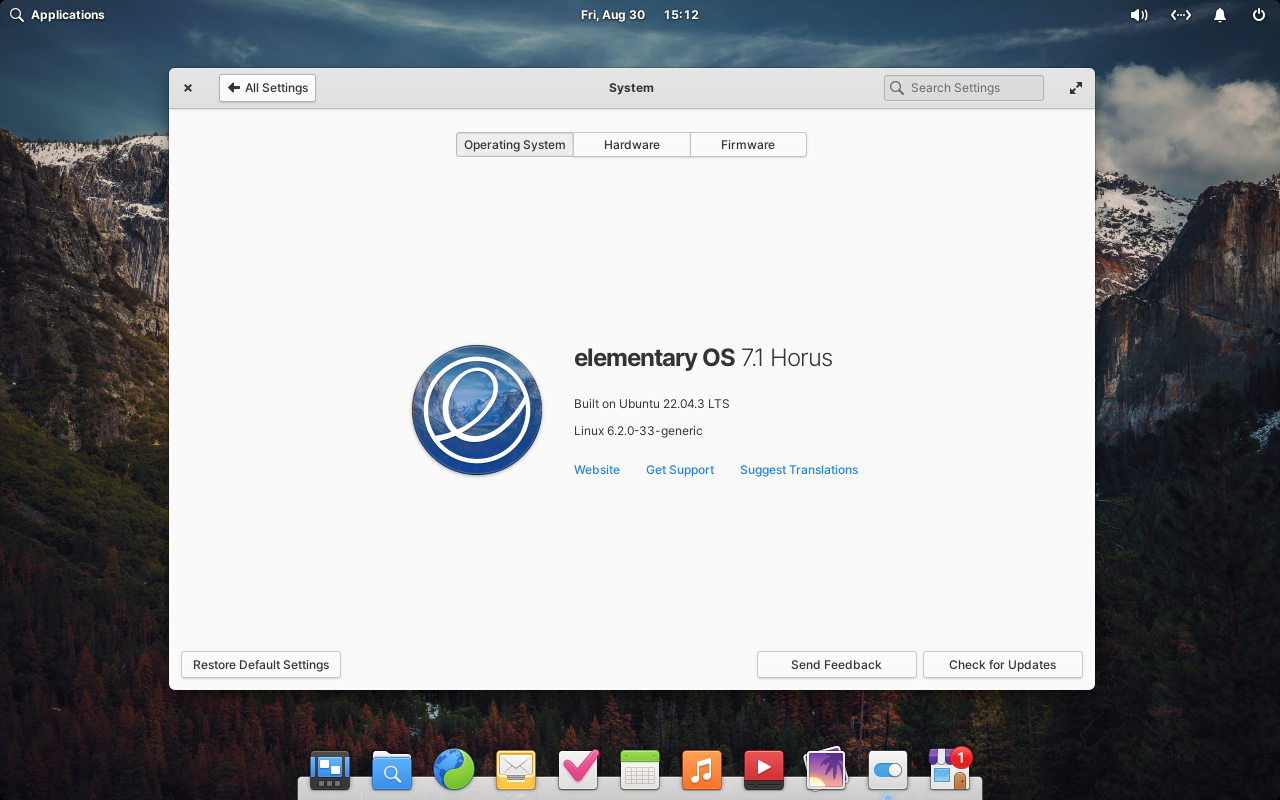 Elementary OS system info.