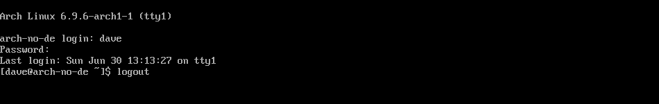 Running the logout command on a computer without a graphical desktop environment installed.