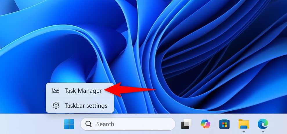 'Task Manager' is displayed in the context menu of the taskbar.