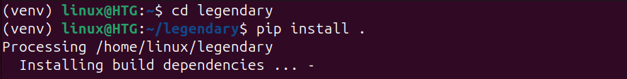 Pip installation command running in terminal.