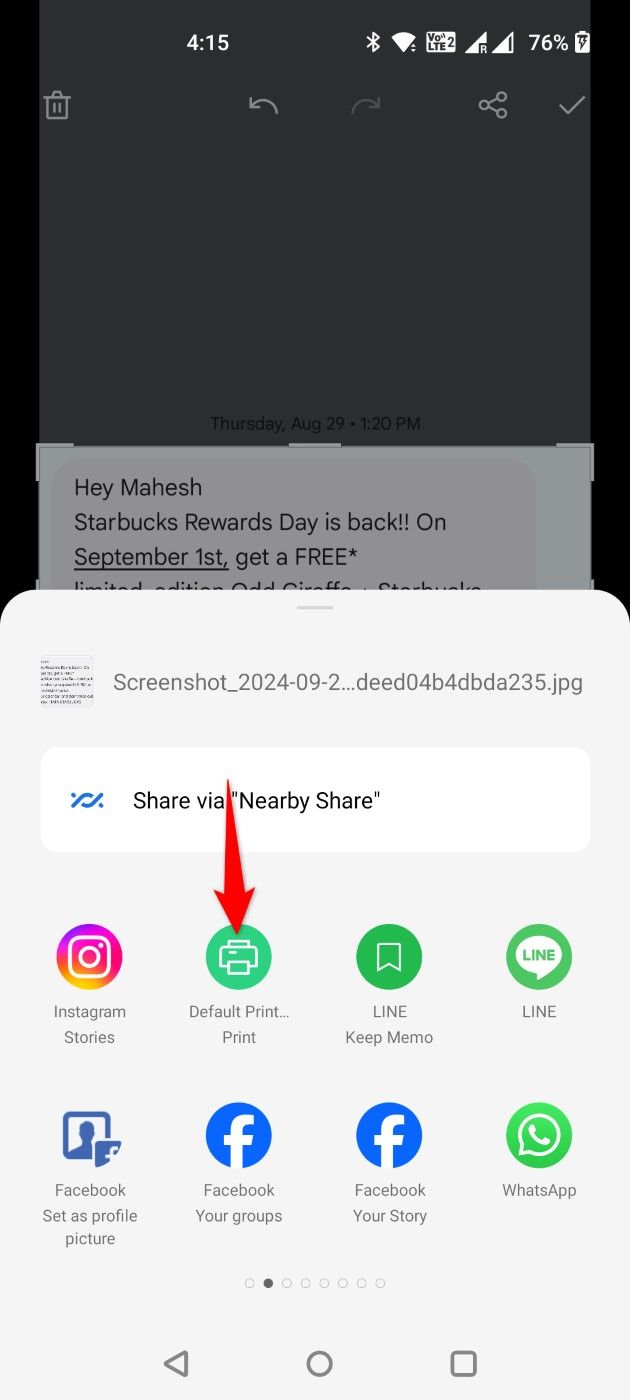 'Print' highlighted for a screenshot on Android.