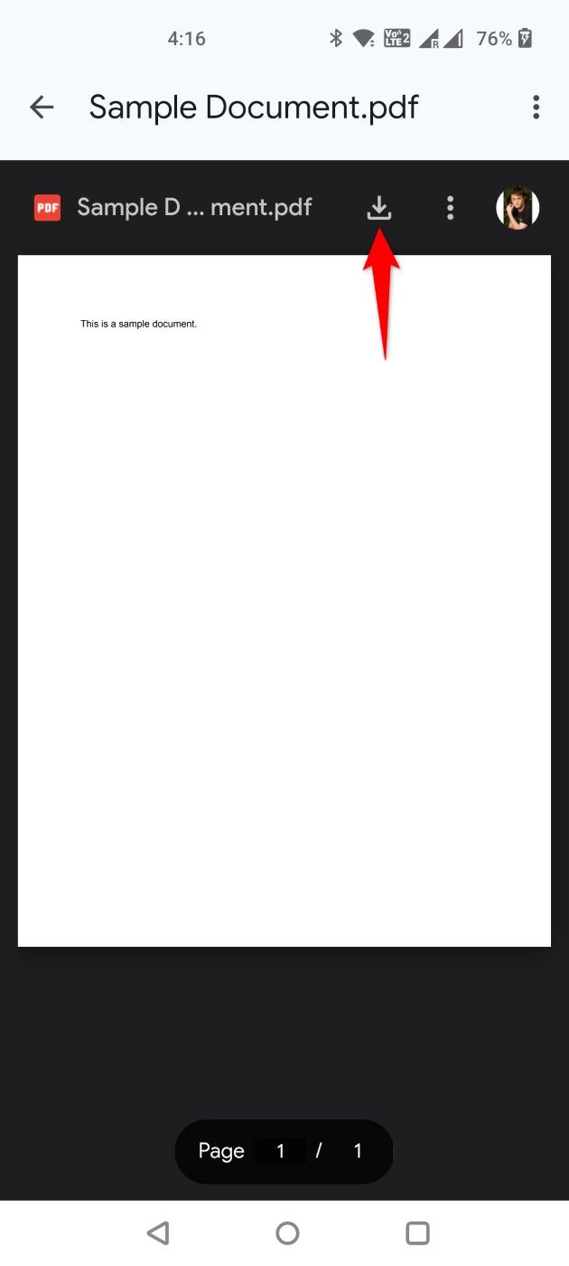 The download icon for a PDF file highlighted on Android.