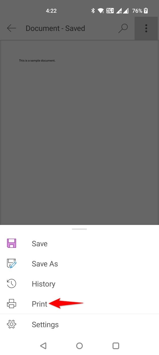 'Print' highlighted for a document in Word.