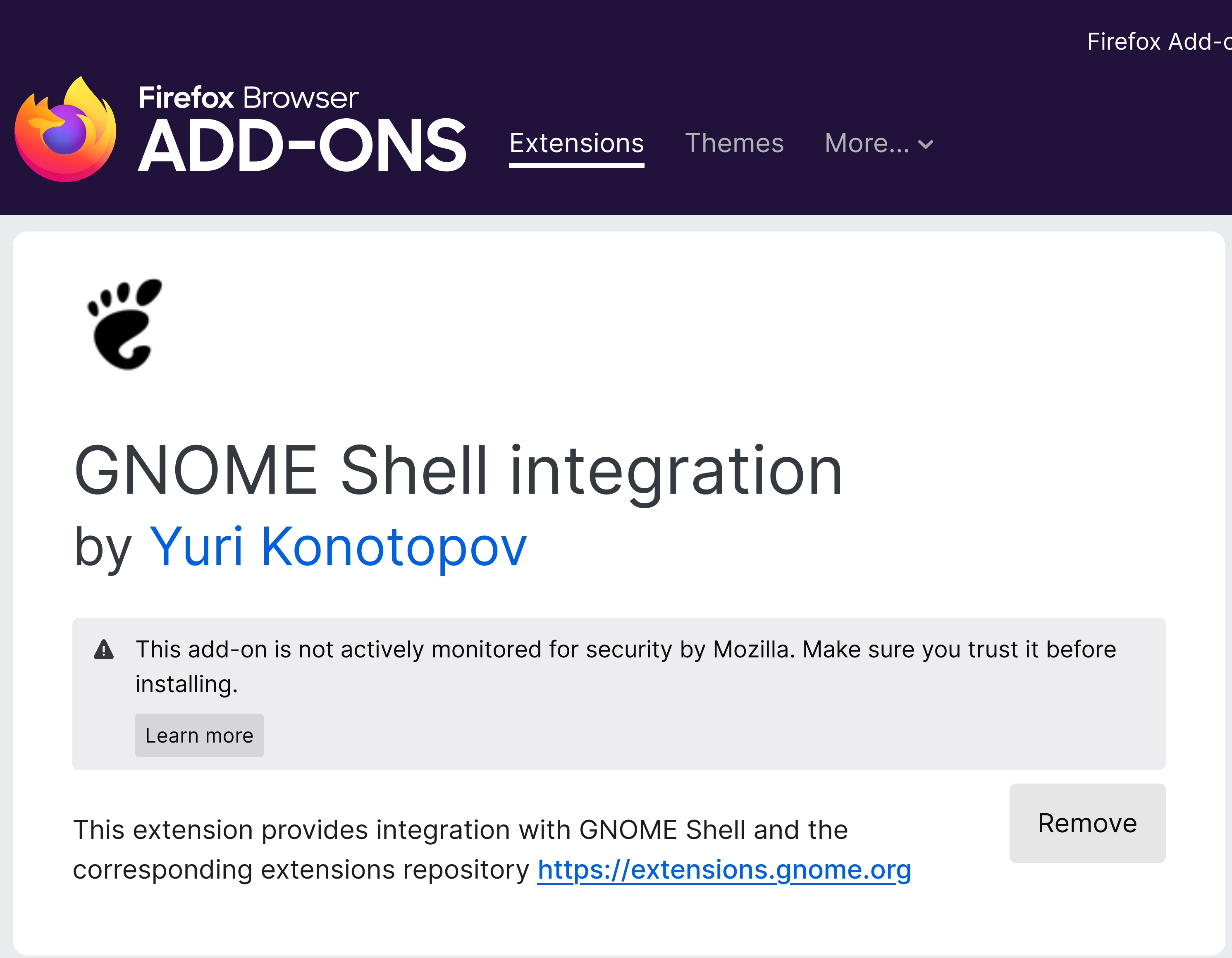 Install the browser add-on for Gnome Shell Extensions.