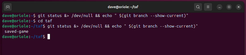 Running two chained Git commands outside and insidea directory with a repository, to check that we only get screen output on success.