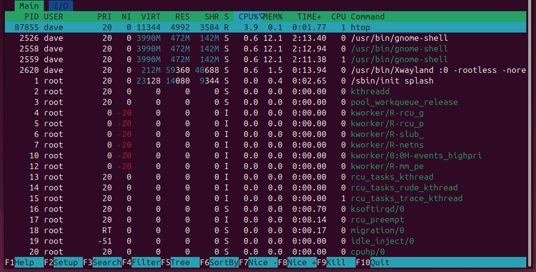 htop's process screen.