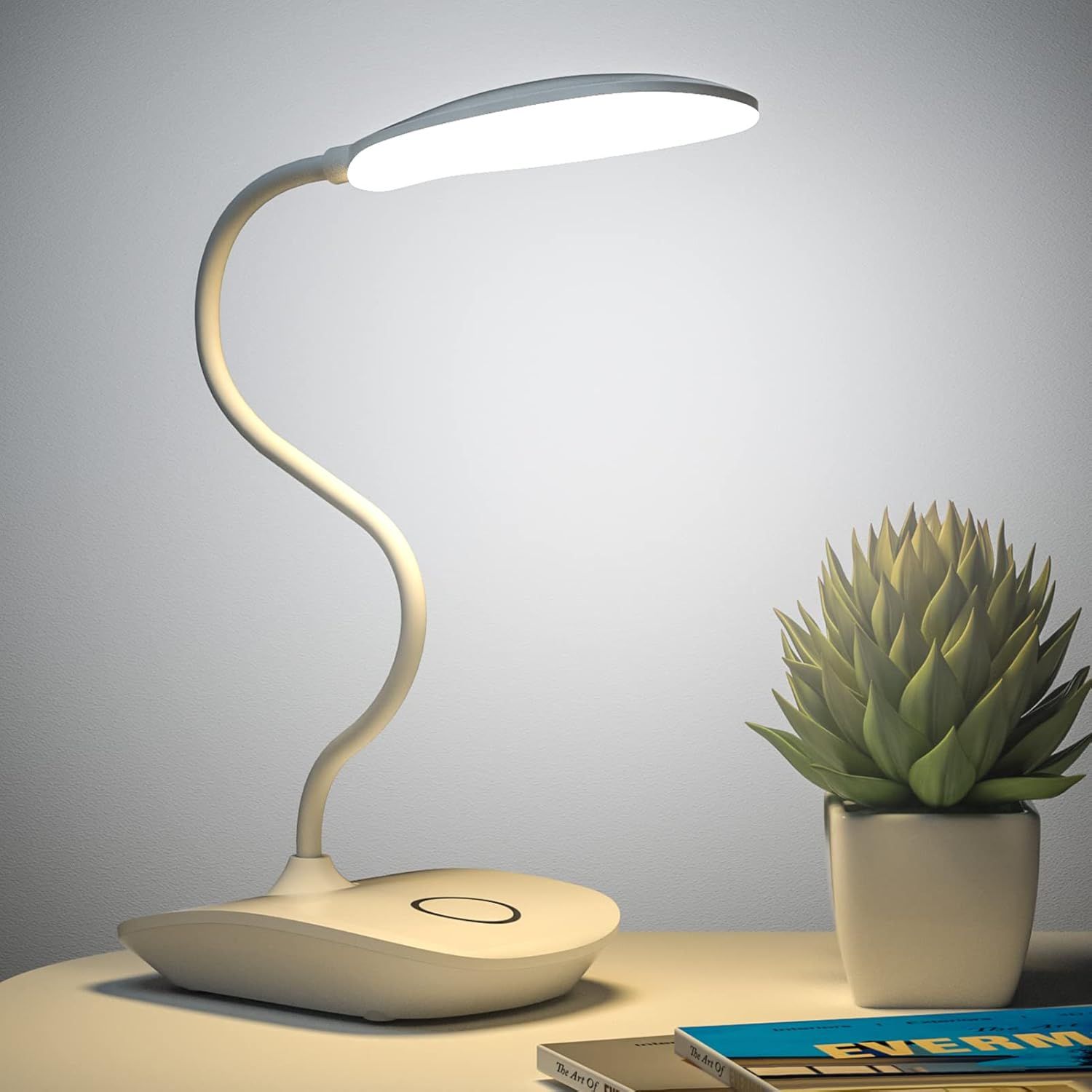 A battery powered desk reading lamp