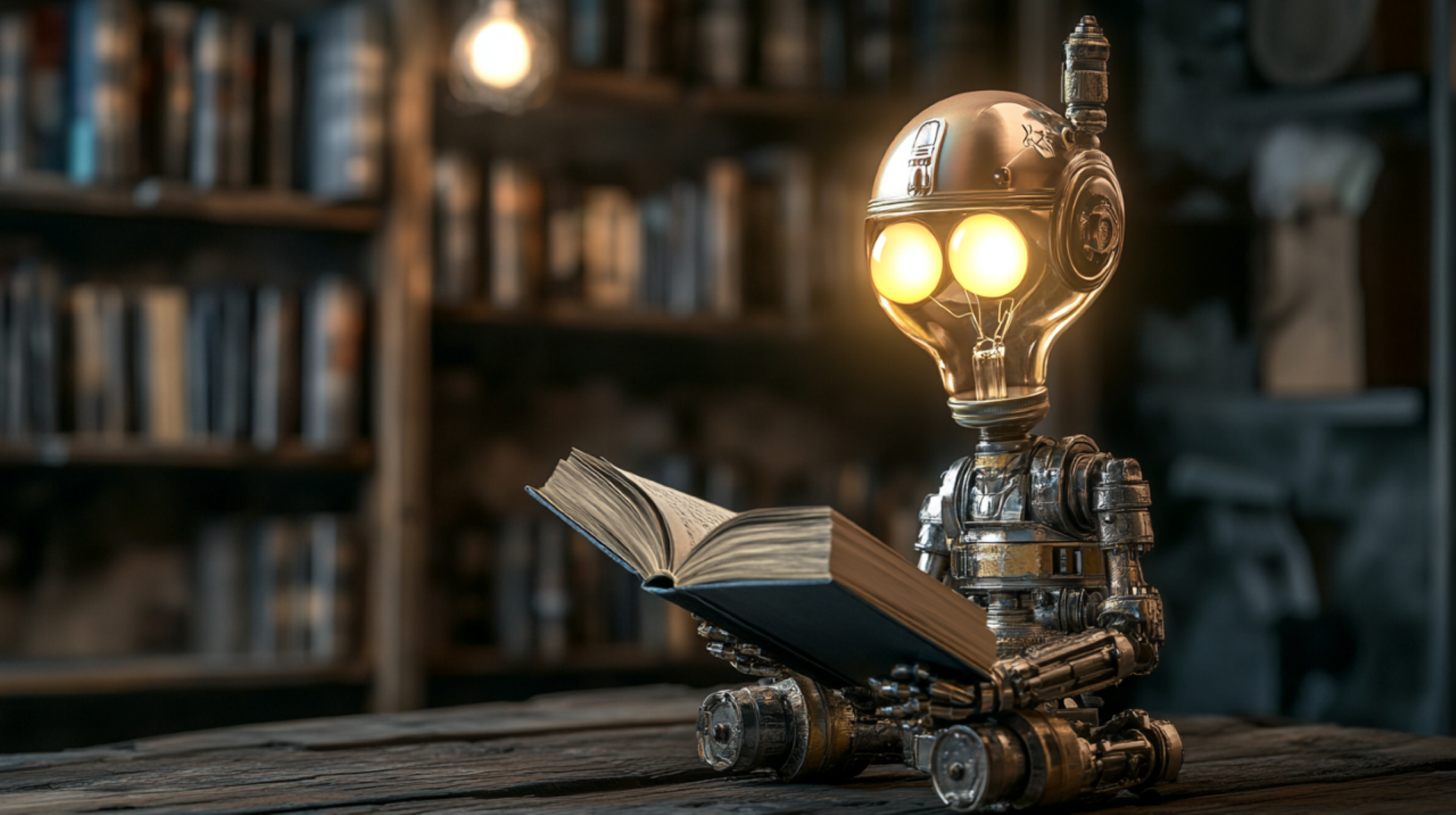 a small robot learning or training itself by reading