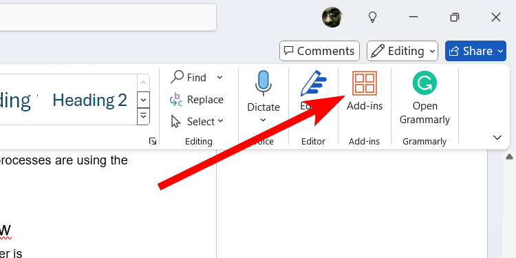 The "Add-Ins" button in Microsoft Word.