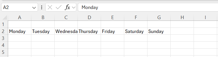 Adding weekday to first row of newly created Excel file.