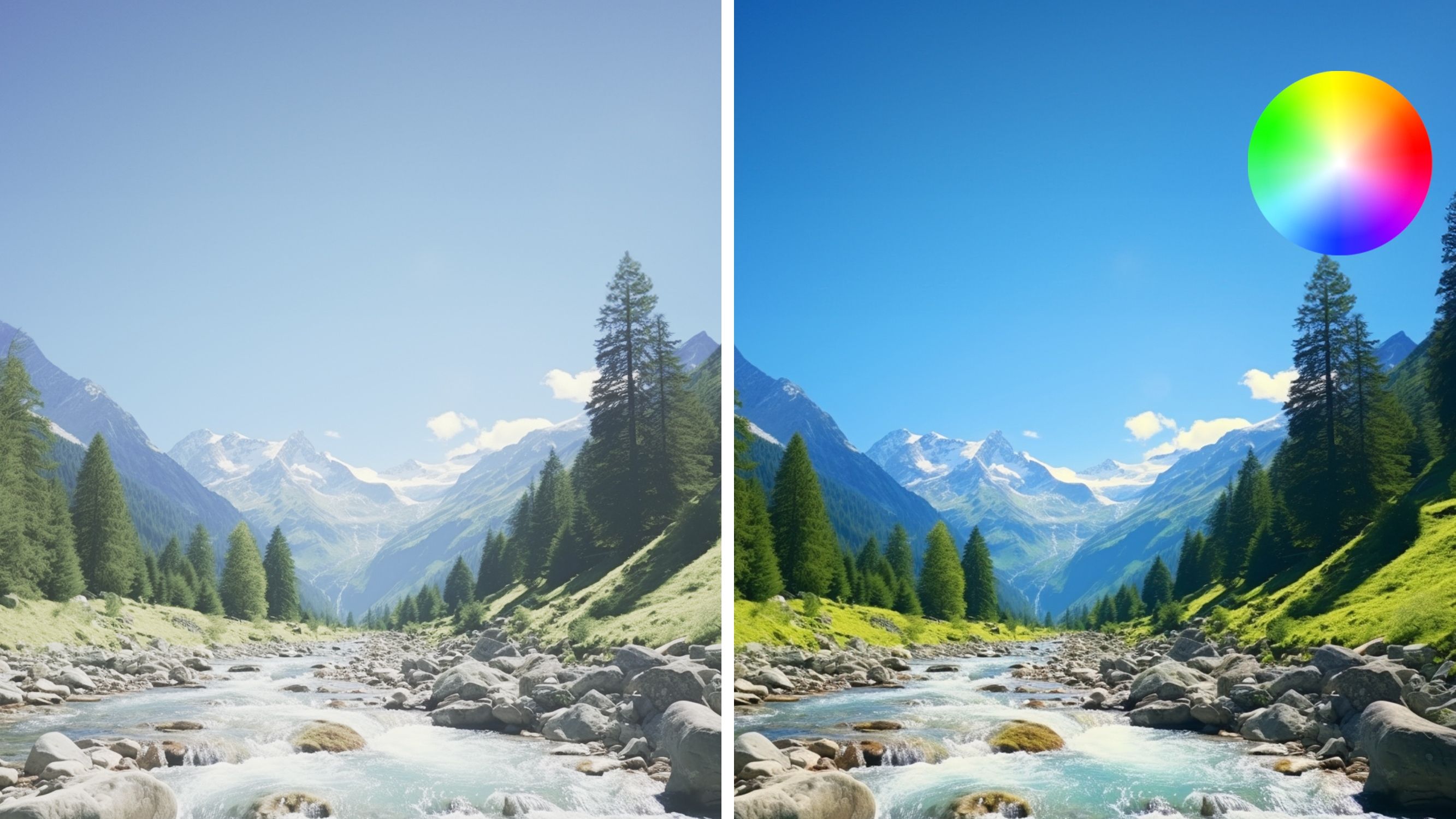 Side-by-side nature images showcasing color grading in Premiere Elements 2025.