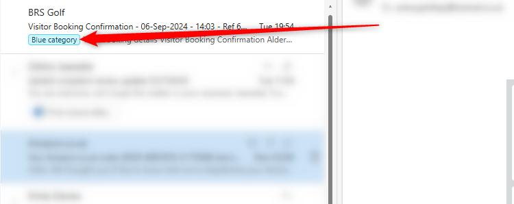 An email preview in the new Outlook, containing a Blue Category label.