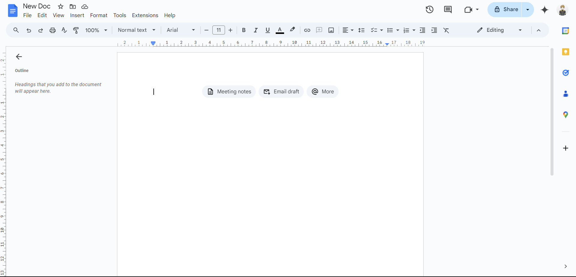 An example of a blank document file in Google Docs.