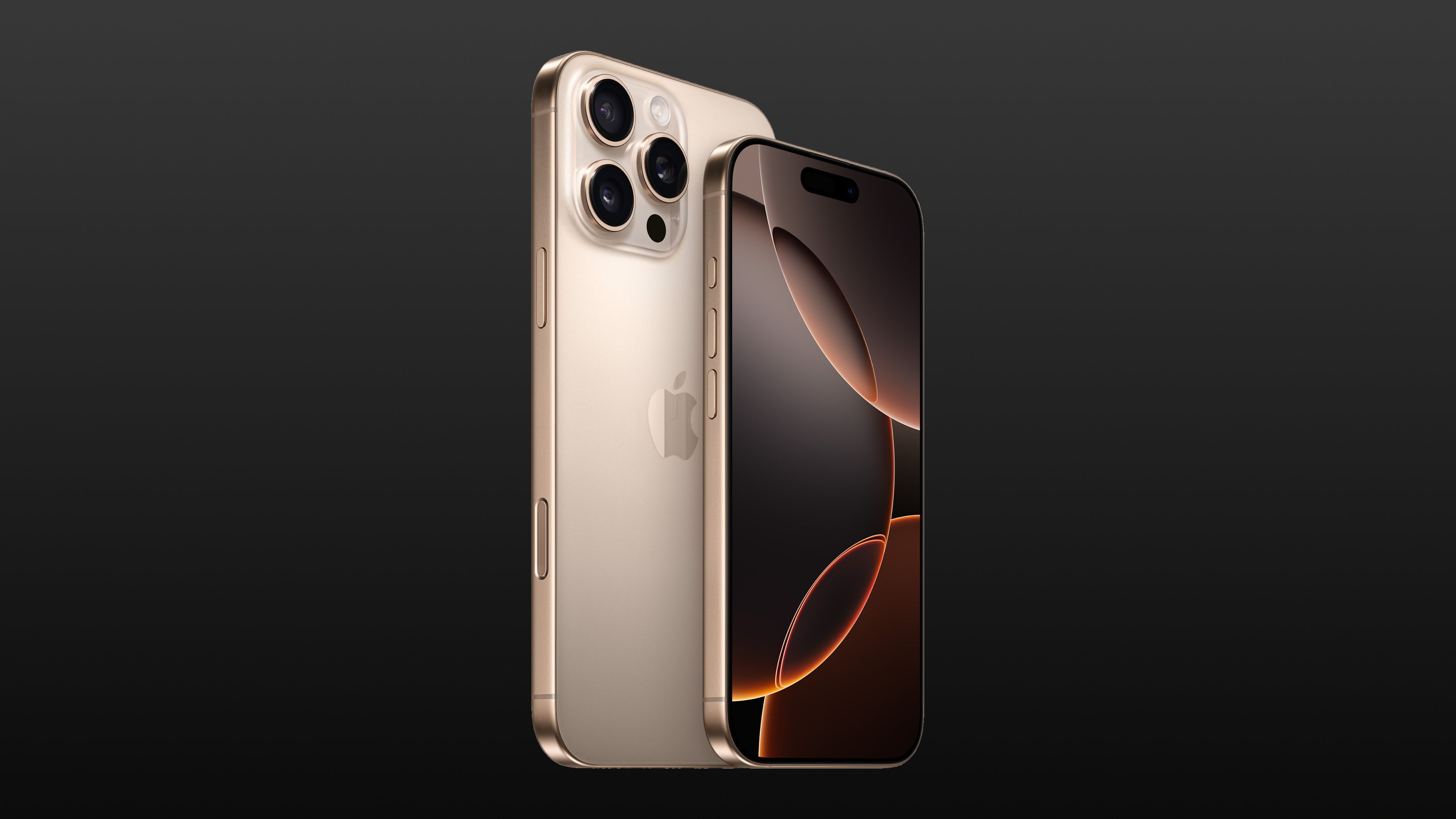 iPhone 16 Pro and iPhone 16 Pro Max, set against a dark gradient background.