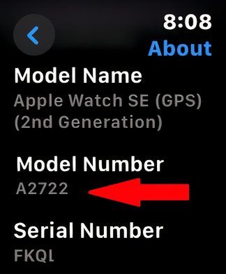 The Apple Watch About screen will change to show the model number.