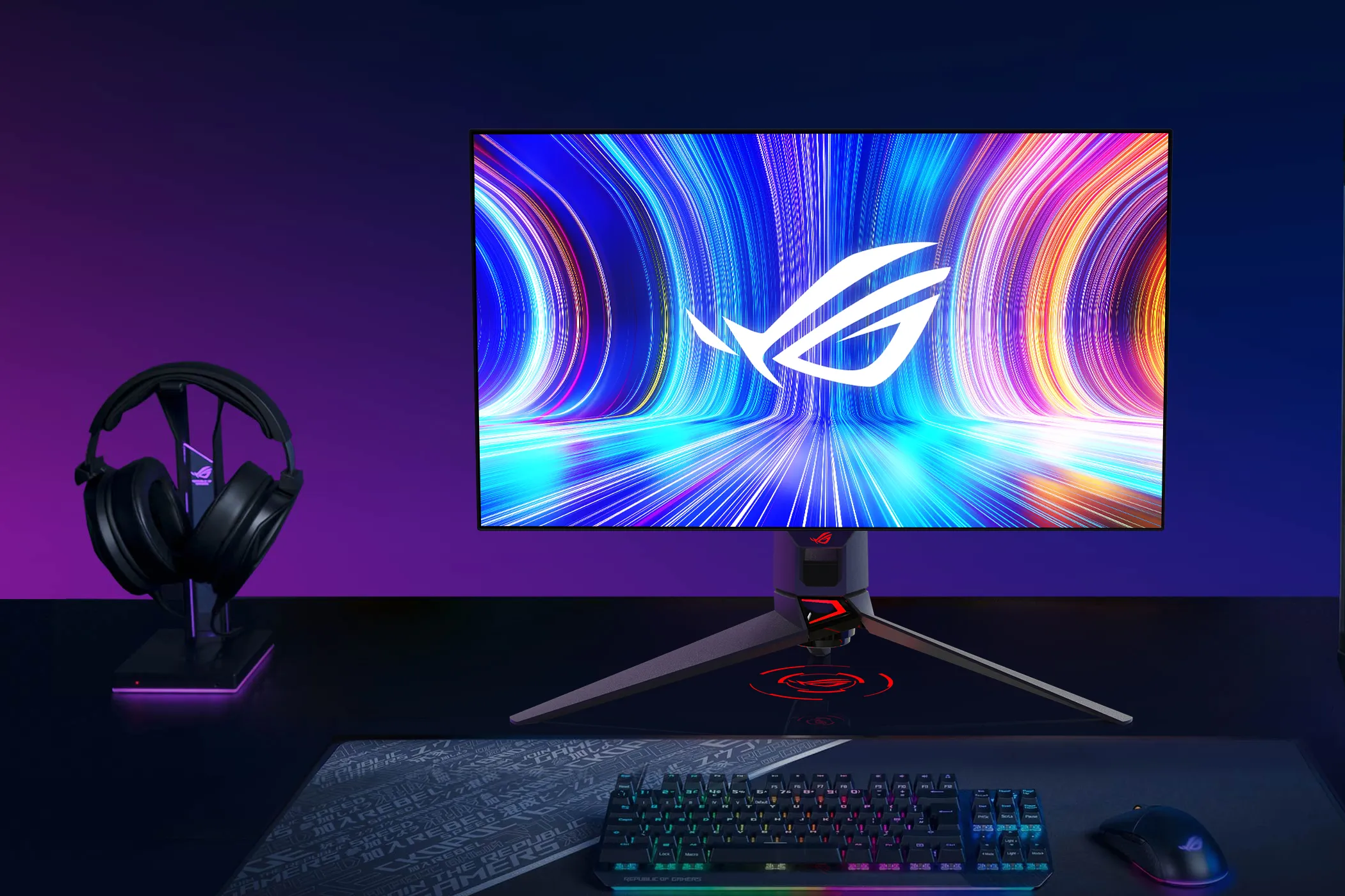 ASUS ROG Swift PG27AQDP Sitting on a desk. 