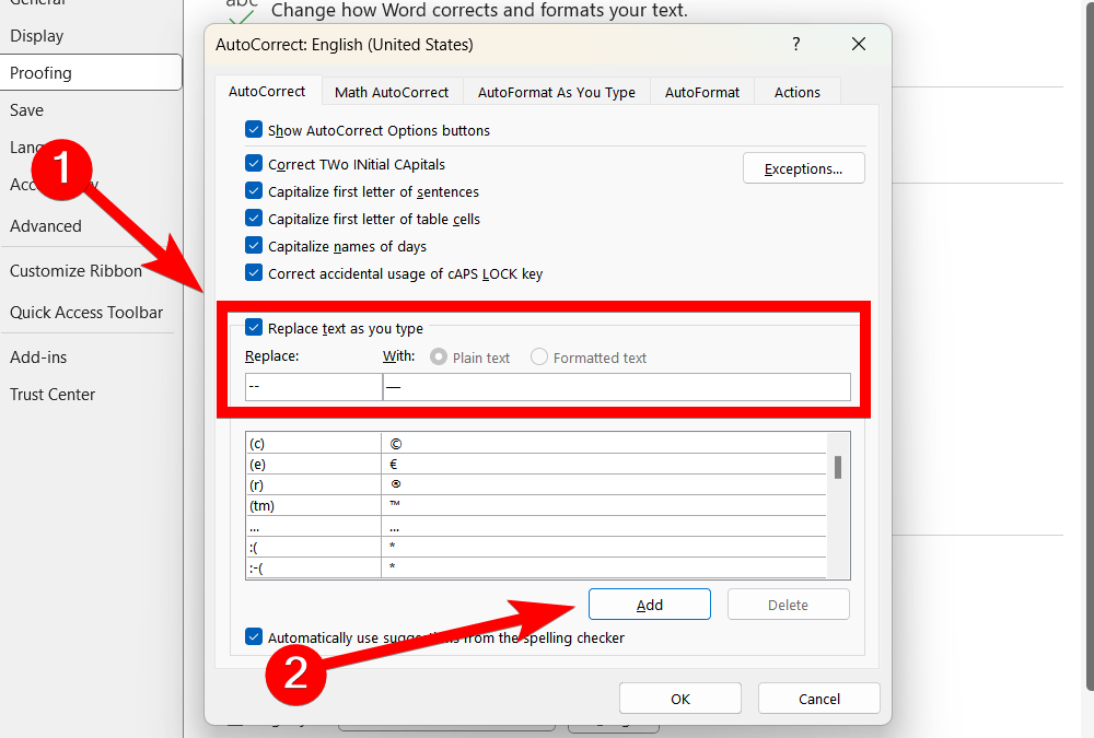 Creating an AutoCorrect shortcut in Microsoft Word.