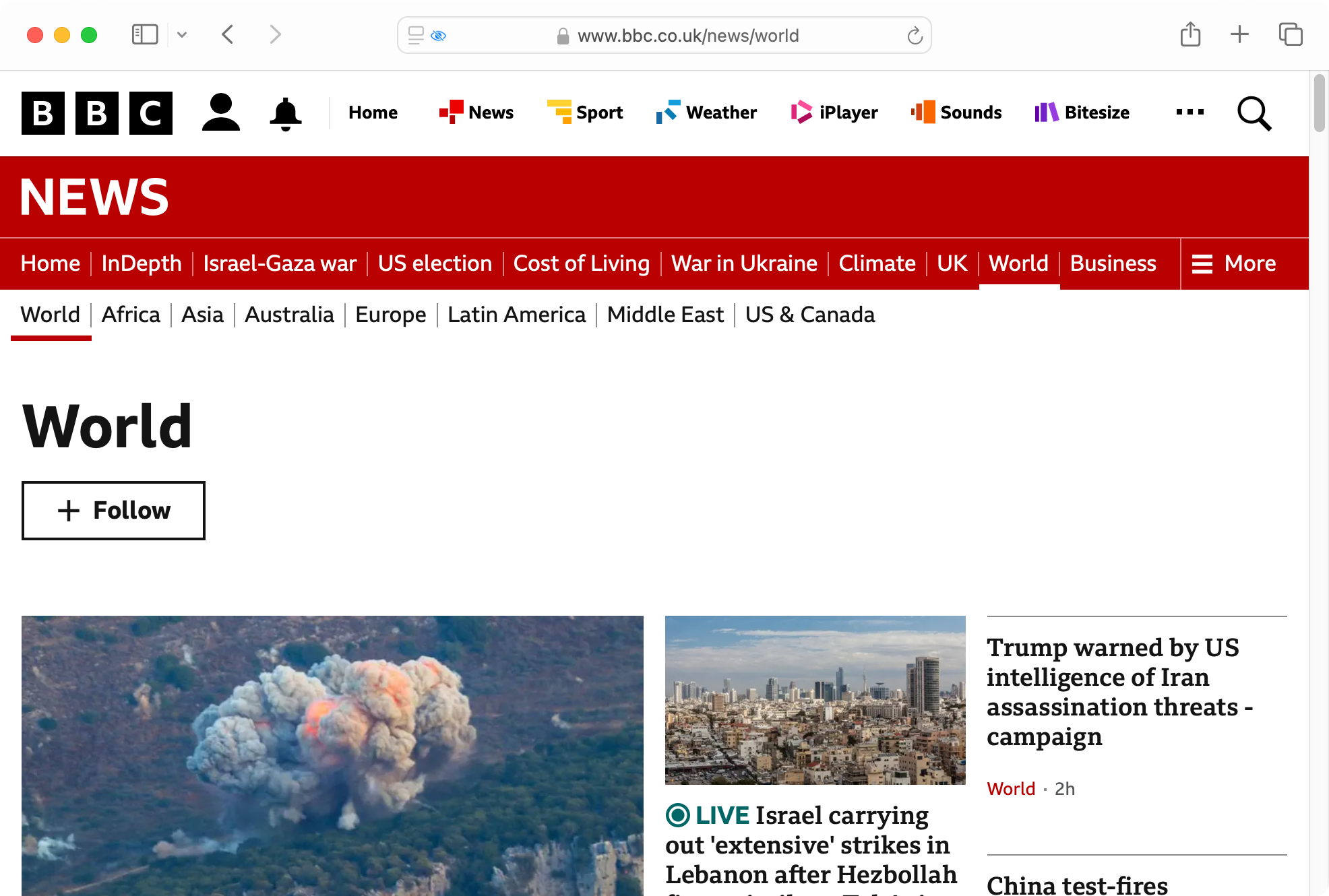 BBC news page with the cookie banner hidden by Distraction Control.