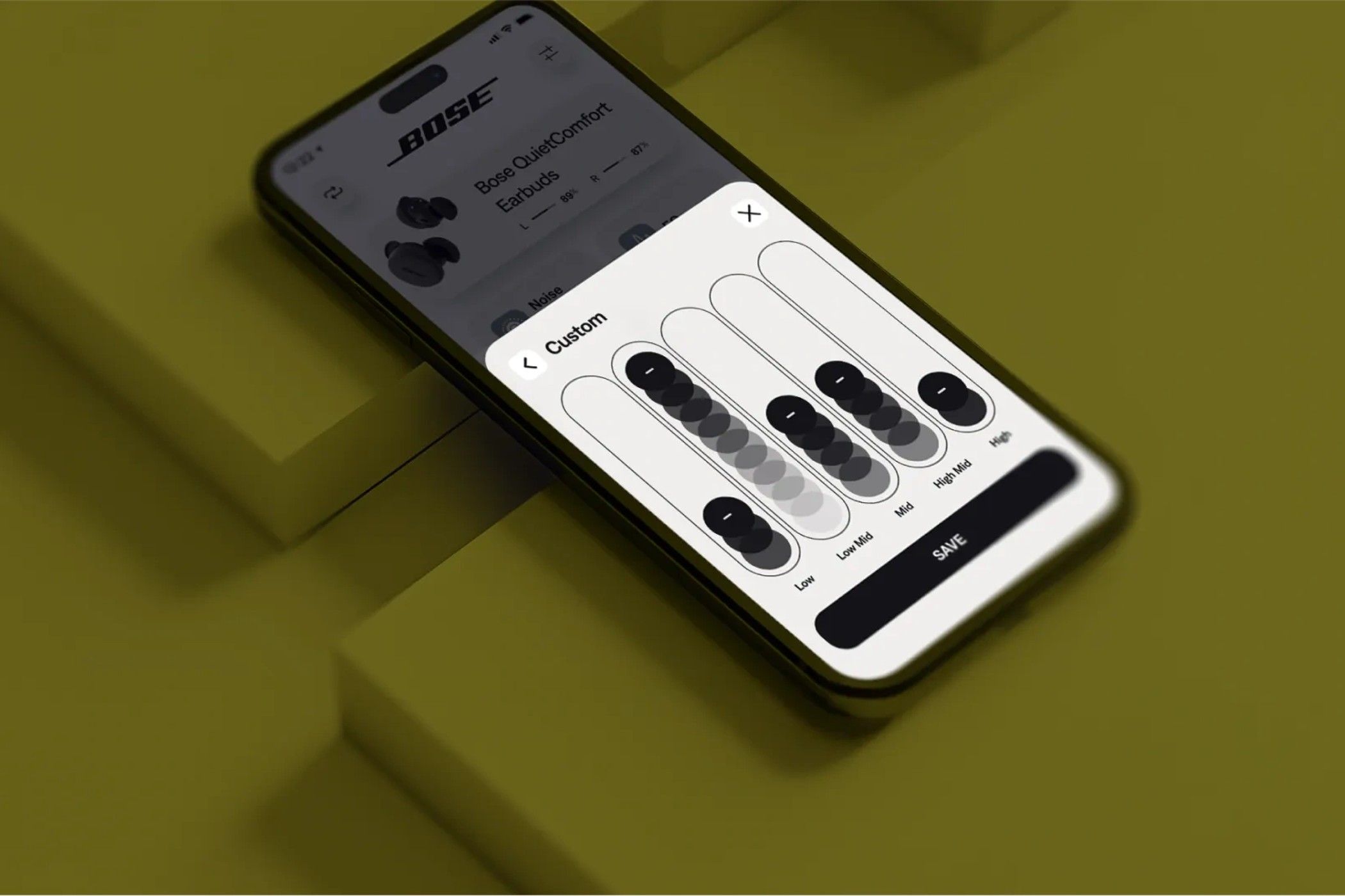 bose quitcomfort earbuds app in a menu where you can customize the sound quality