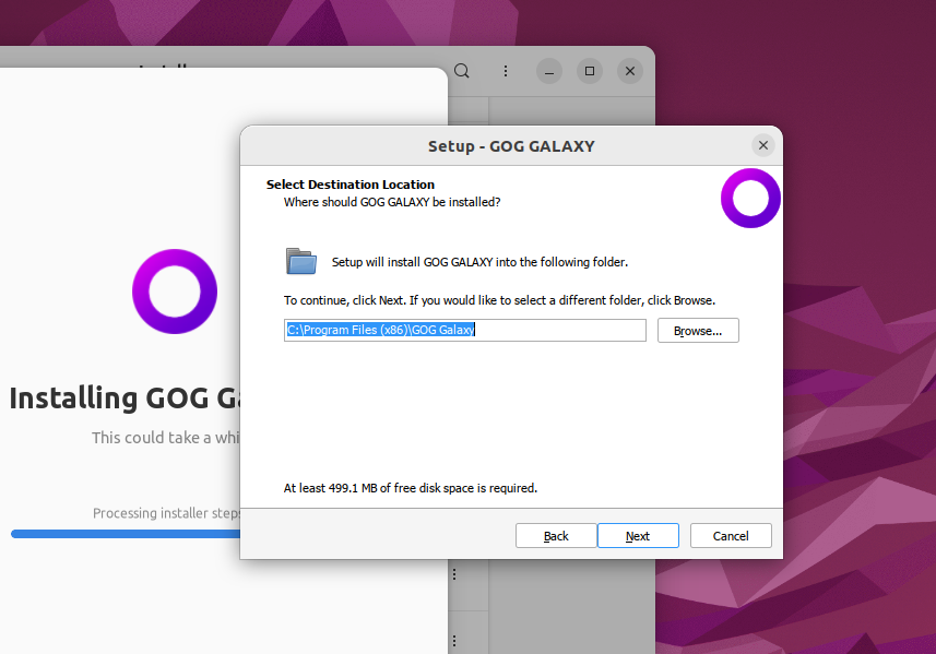 Follow the on-screen instructions to install the GOG Galaxy launcher using Bottles.