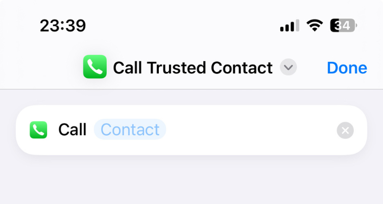 Screengrab of the Call Trusted Contact shortcut in iPhone.