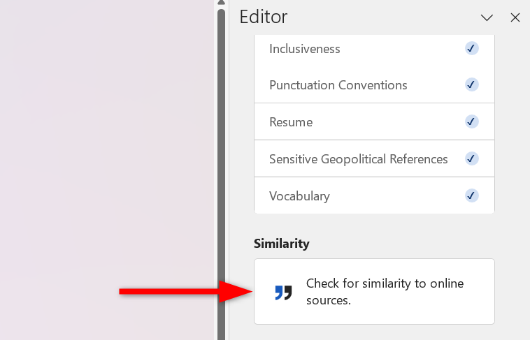 Checking for similarity in Microsoft Word.