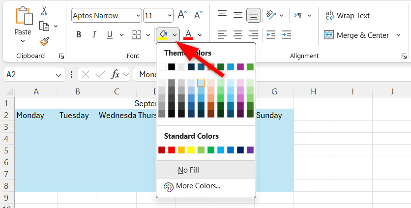 Designing grid of calendar by changing the background color.