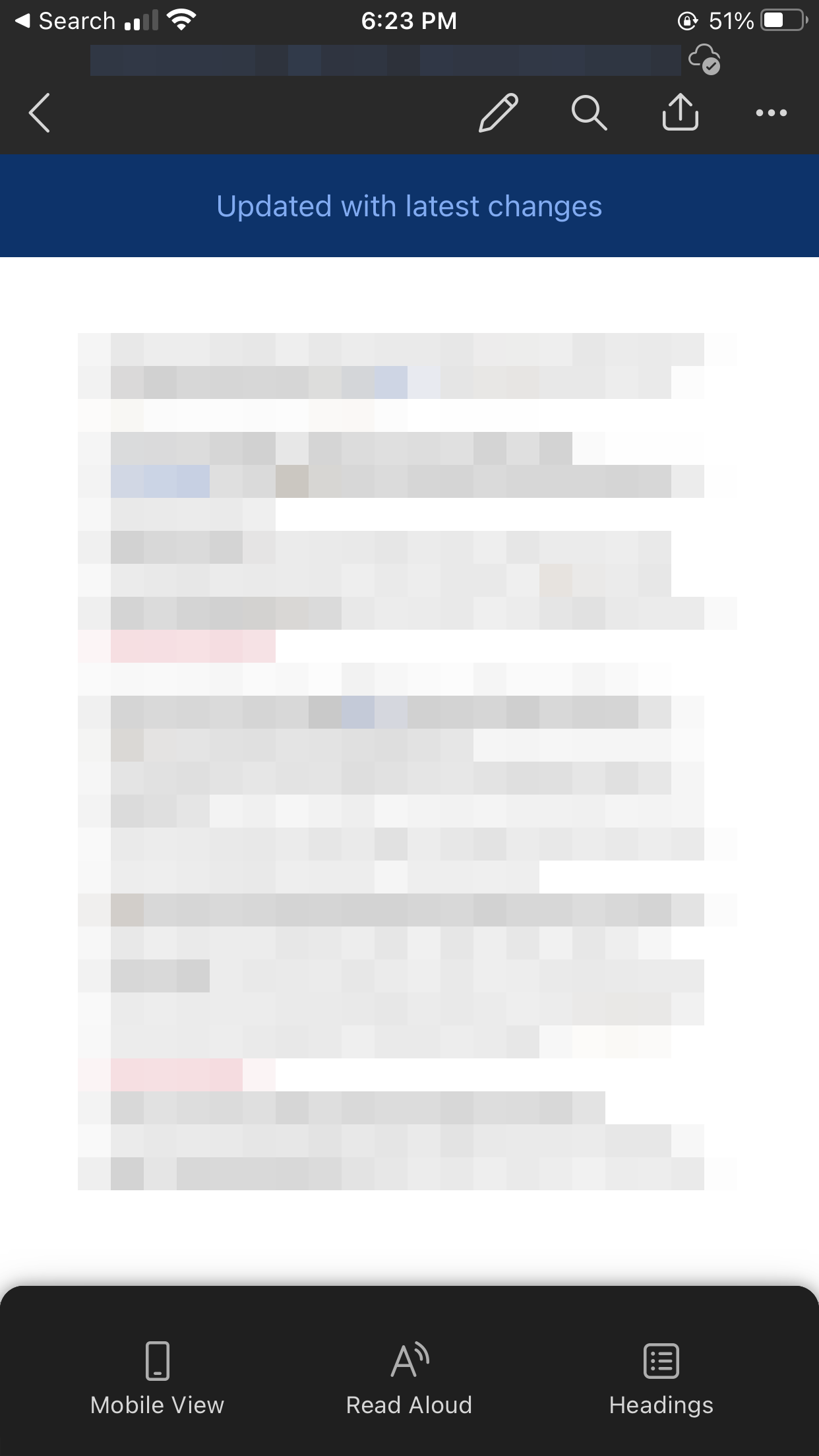 An opened document in Microsoft Word on iPhone.