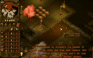 An in-game shot of Dungeon Keeper showing the keeper's treasury.