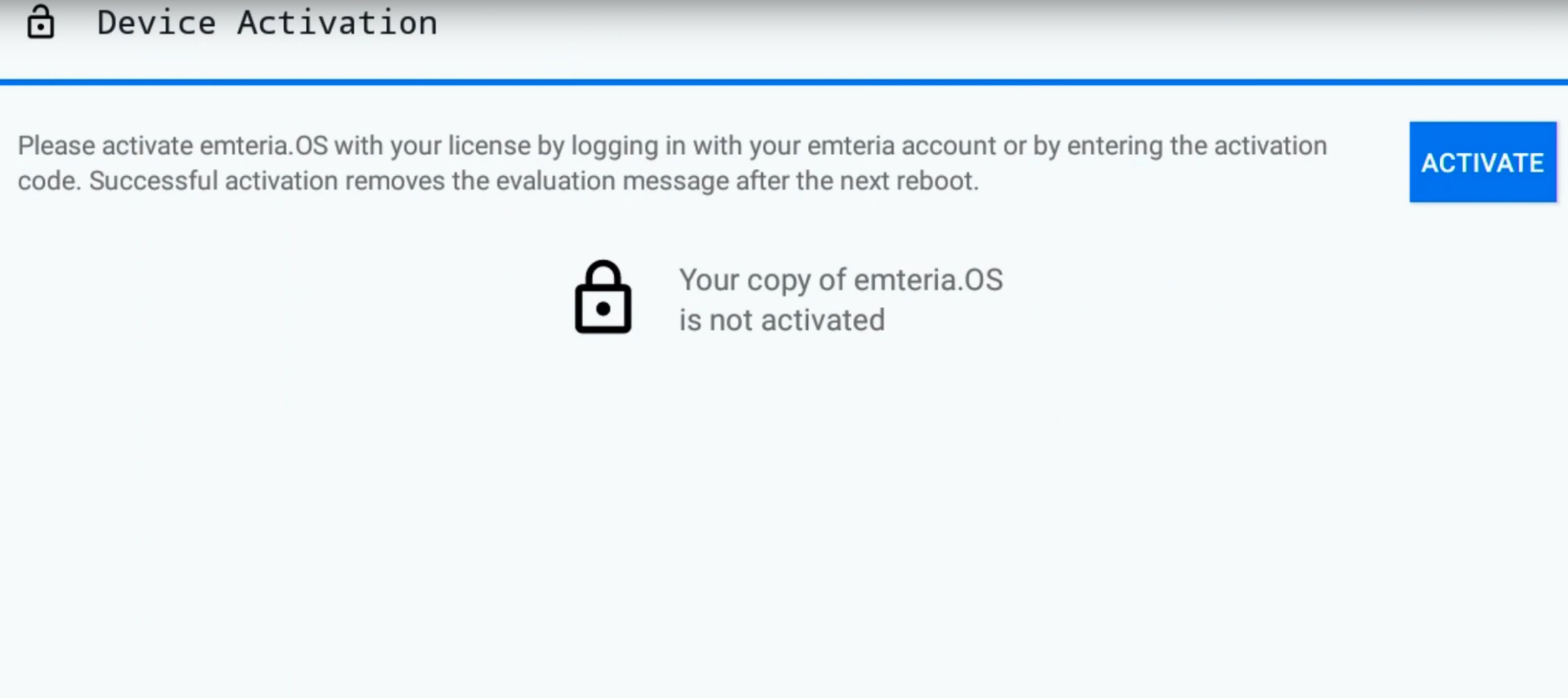 The Emteria OS activation page.