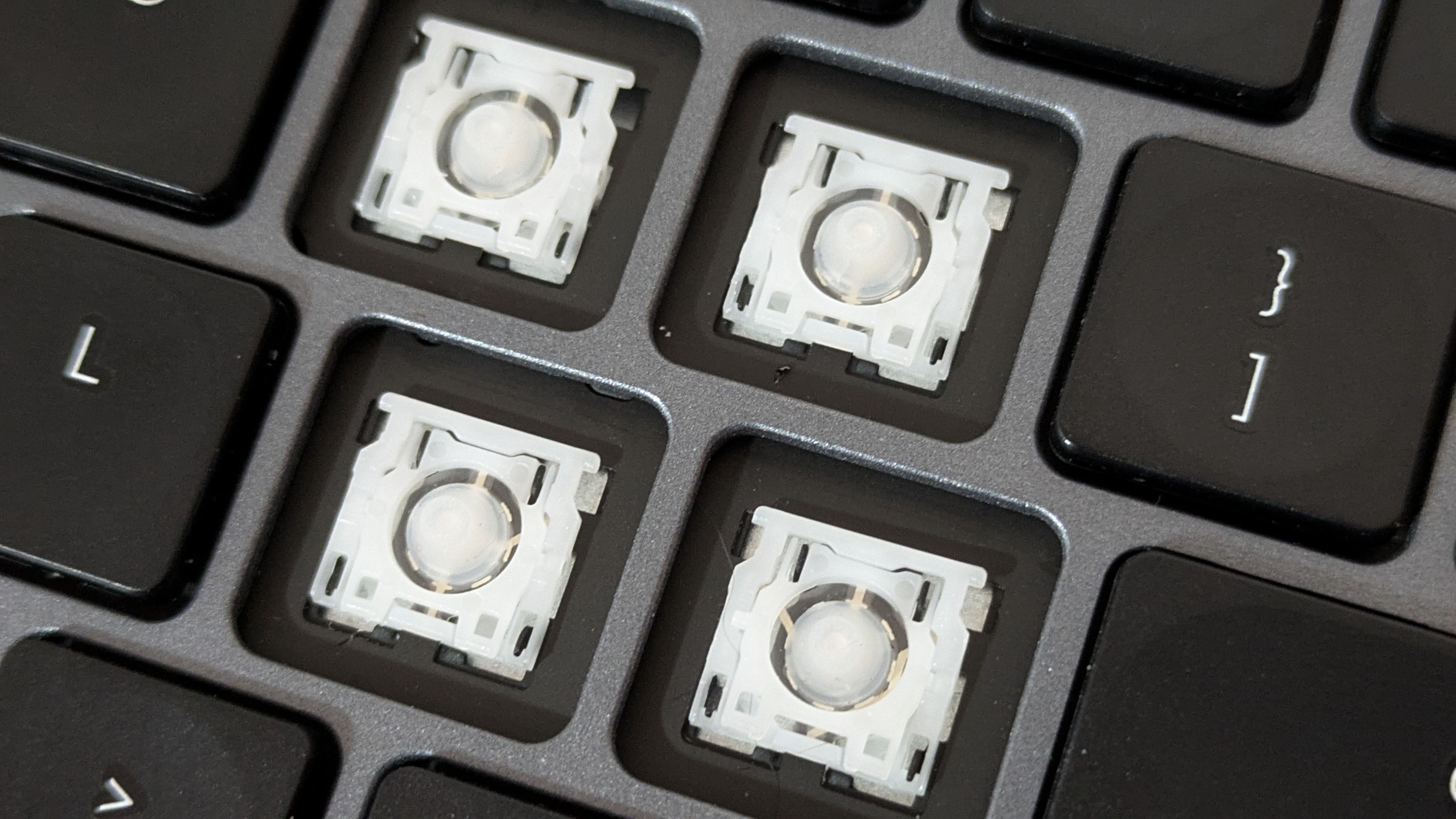 Extreme closeup of scissor switches.