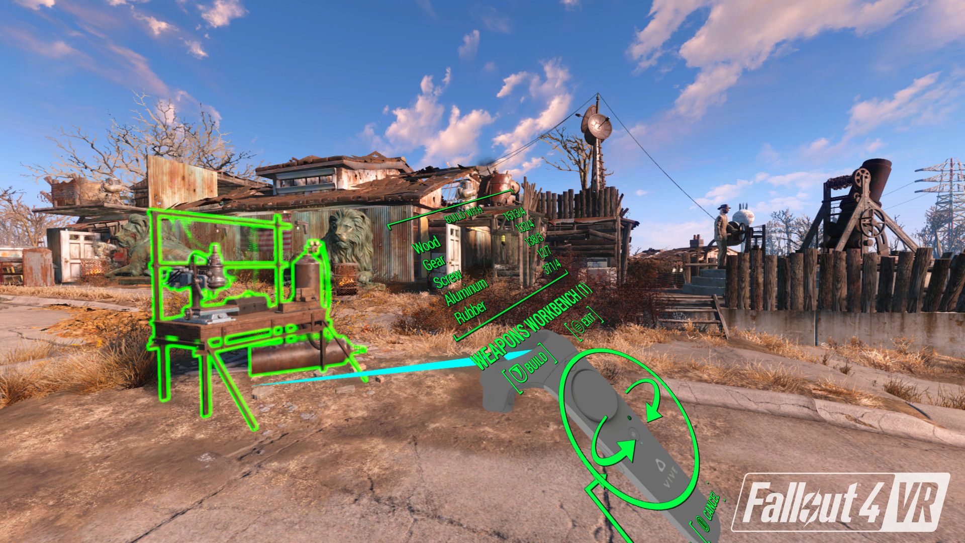 The menu for the weapons workbench in Fallout 4 VR.