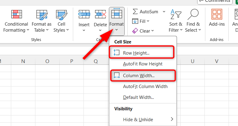 Formatting the width and height of the calendar columns.