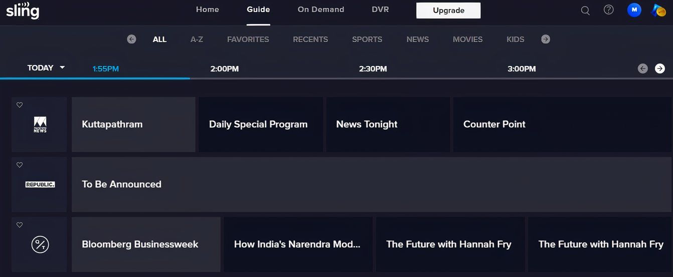 Freestream TV guide.