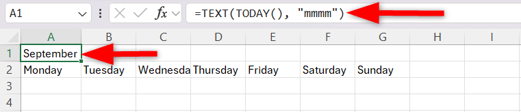 Generating month titile using the Excel TEXT function.