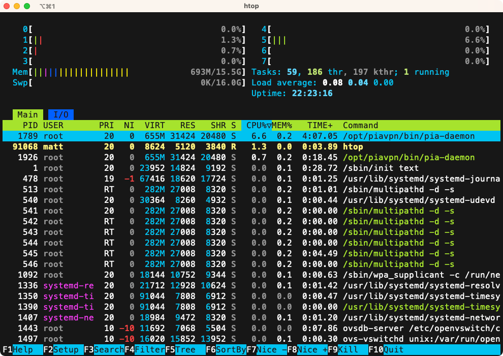 htop is one Linux's built-in perfromance monitor tools.