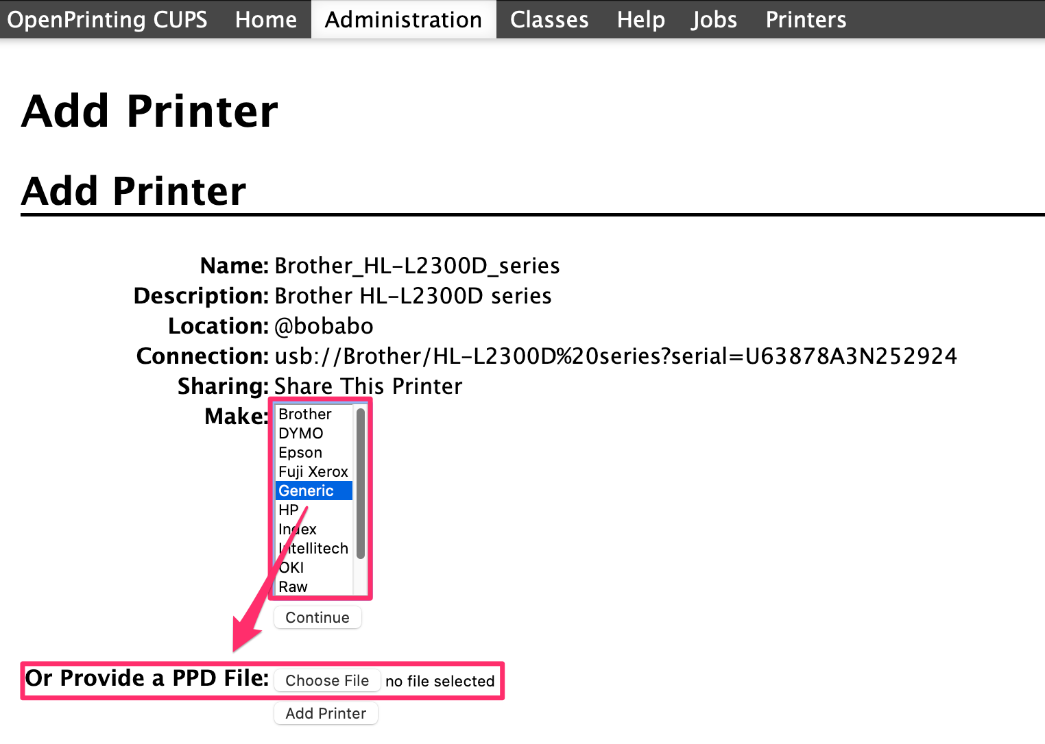 If your printer isn't represented, you can try Generic or add one from the manufacturer.