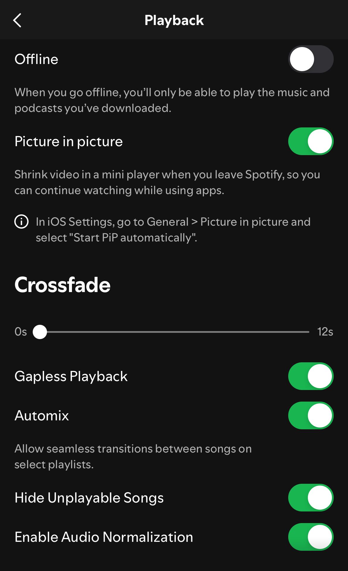 Playback options in Spotify.